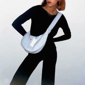 Bandolera XL cuadros azul bebé