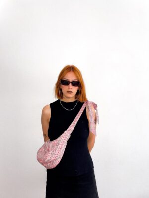 Bandolera XL ajustable cuadros rojos y naranjas